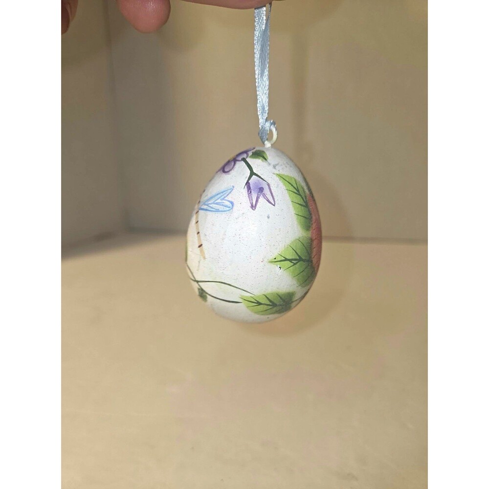 Floral Egg Hanging Decorative Easter Ornament w/ Ribbon Hanger Multicolor 2in